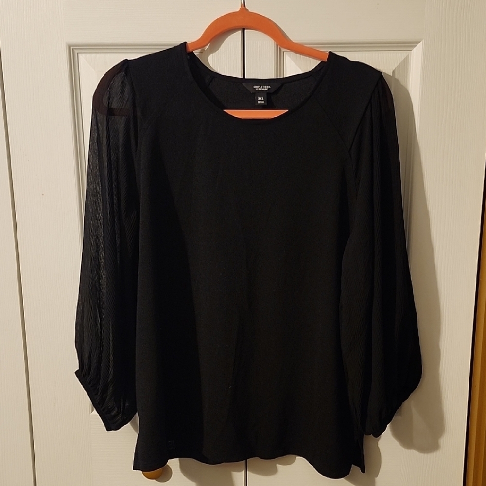 Vera Wang Black Blouse with Sheer Sleeves